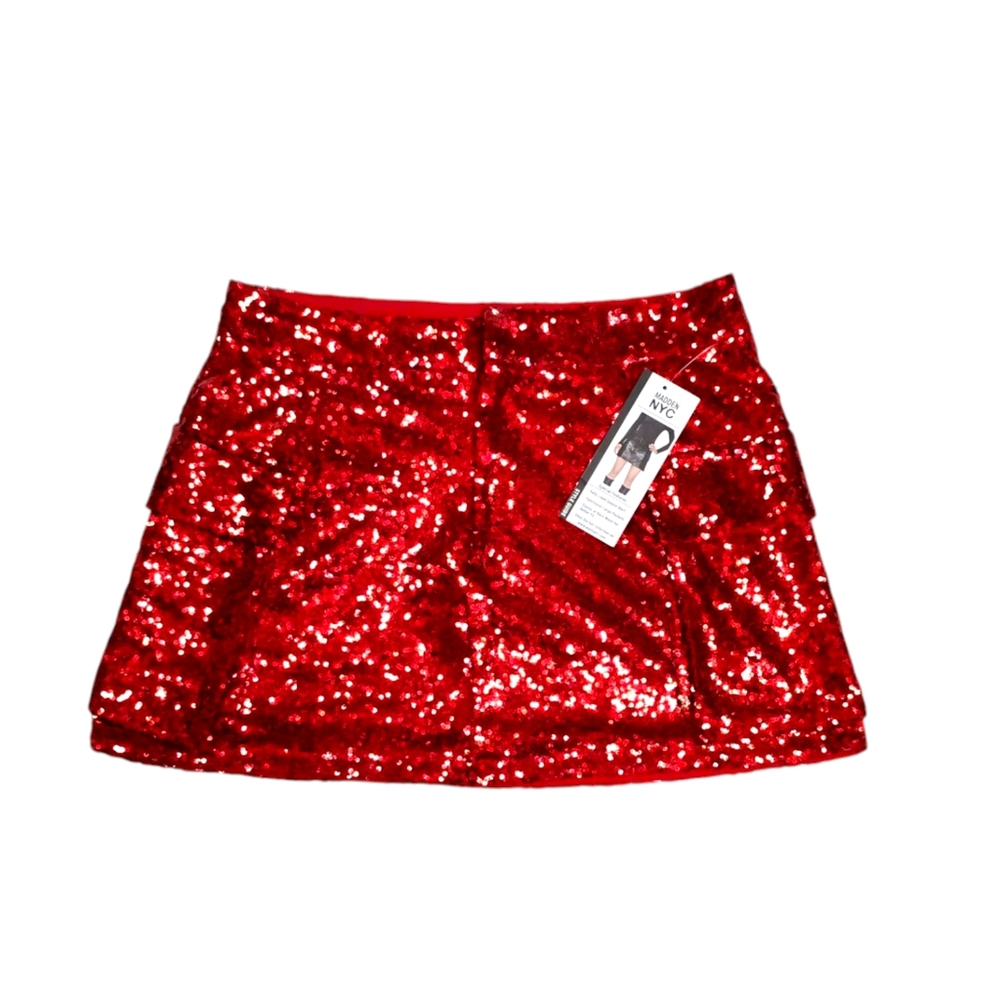 Madden NYC Women's Racing Red Sequin Mini Cargo Skirt Size XS - Picture 5 of 14